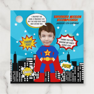Étiquettes Cadeau Superhero Comic Style de livre Boy Birthday Photo
