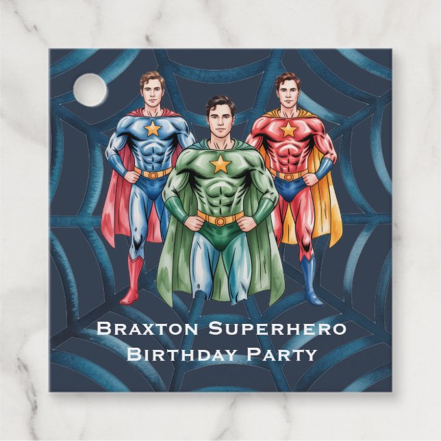 Étiquettes Cadeau Superhero fête d'anniversaire pour les garçons Mer (Devant)