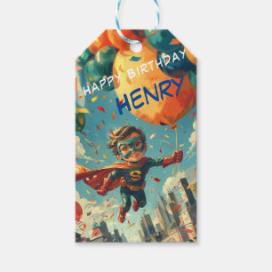 Étiquettes-cadeau Superhero Happy Birthday Design pour enfants