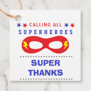 Étiquettes Cadeau Superheros Party Super merci