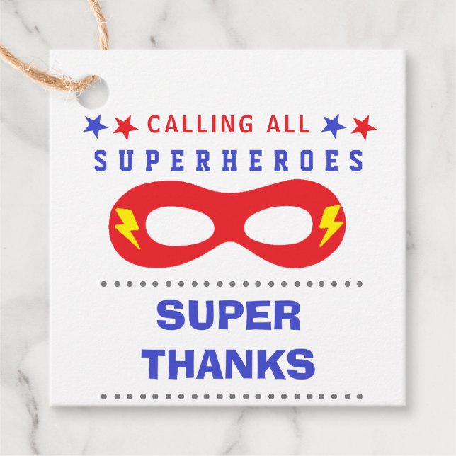 Étiquettes Cadeau Superheros Party Super merci (Devant)