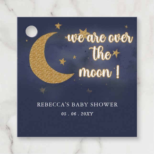 Étiquettes Cadeau Sur la lune Baby shower neutre du genre (Devant)