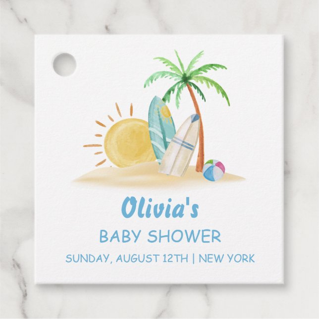 Étiquettes Cadeau Surbord Sunshine Beach Palm Tree Baby shower (Devant)