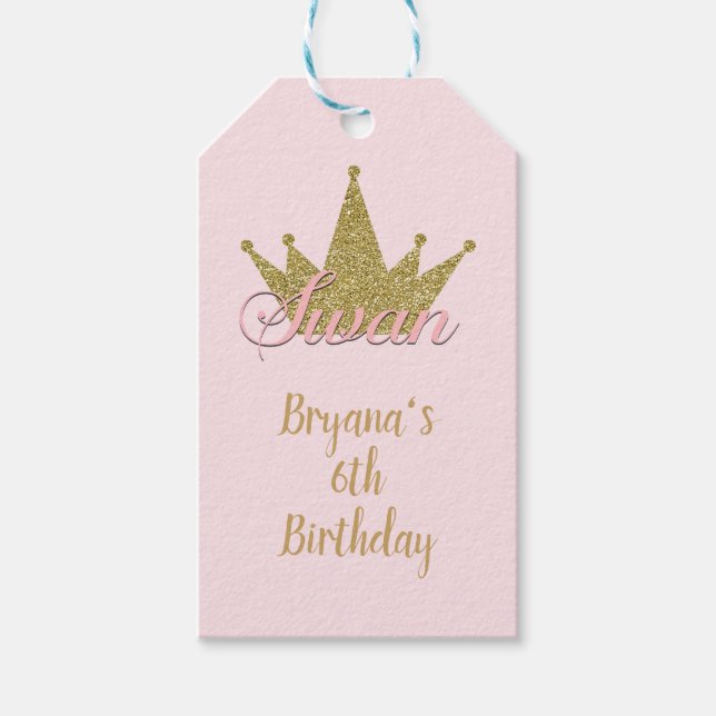 Étiquettes-cadeau Swan Princess Gold Parties scintillant Couronne An (Devant)