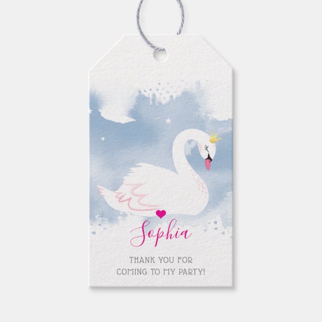 Étiquettes-cadeau SWAN PRINCESS PARTY merci joli bleu girly (Devant)