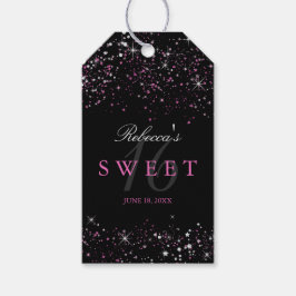 Étiquettes-cadeau Sweet 16 Black Pink Sparkle Parties scintillant Fa
