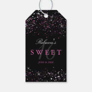 Étiquettes-cadeau Sweet 16 Black Pink Sparkle Parties scintillant Fa