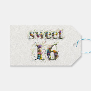 Étiquettes-cadeau Sweet 16 Joyeux Anniversaire Fleur sauvage Texte