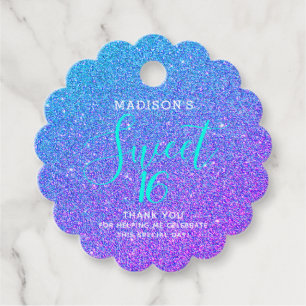 Étiquettes Cadeau Sweet 16 Turquoise Parties scintillant violet Merc
