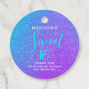 Étiquettes Cadeau Sweet 16 Turquoise Purple Parties scintillant Merc