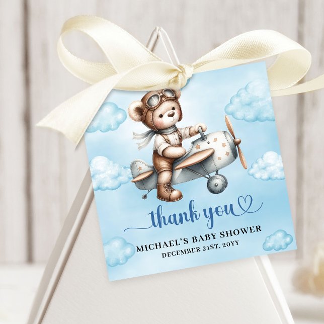 Étiquettes Cadeau Sweet Blue Brown Teddy Bear Pilot Boy Shower (Sweet Blue Brown Teddy Bear Aviator Boy Shower Party Favor Tag

)