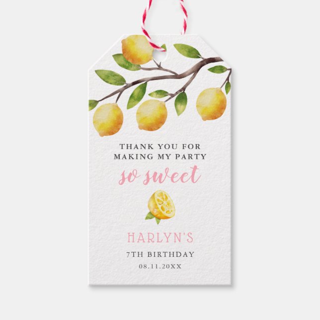 Étiquettes-cadeau Sweet Lemon Rose Girls Anniversaire (Devant)