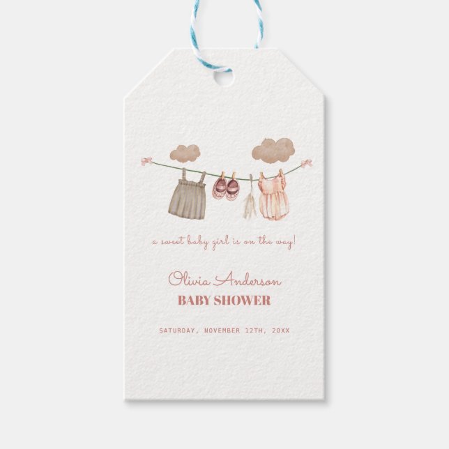 Étiquettes-cadeau Sweet Neutral Boho rose Bébé Fille Vêtements Douch (Devant)