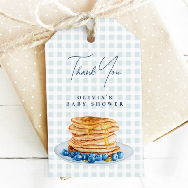 Étiquettes-cadeau Sweet Pancake Blue En vichy Baby shower garçon Bru (Créateur téléchargé)