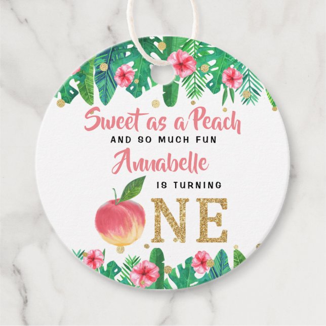 Étiquettes Cadeau Sweet Peach Girls 1er anniversaire (Devant)