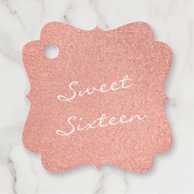 Étiquettes Cadeau Sweet sixteen blanc écriture sur Rose or (Devant)