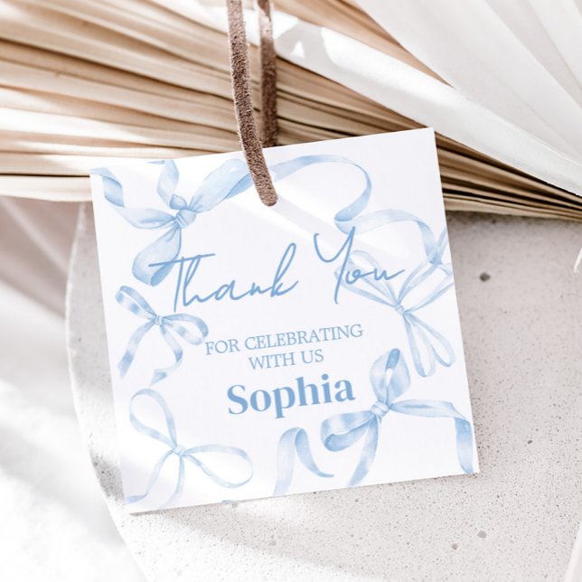 Étiquettes Cadeau Sweet sixteen Bleu Bow (Coquette Blue Bow Sweet Sixteen Birthday Party Favor Tags)