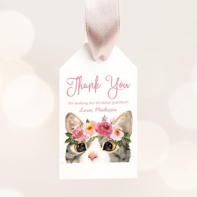 Étiquettes-cadeau Sweet Watercolor Kitty fête d'anniversaire (Créateur téléchargé)