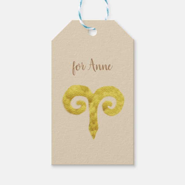 Étiquettes-cadeau Symbole d'astrologie dorée Aries Personnalisé (Devant)