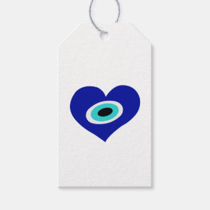 Étiquettes-cadeau Symbole de la chance du coeur bleu, oeil mal