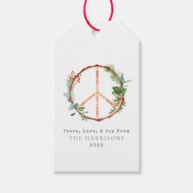 Étiquettes-cadeau SYMBOLE DE PAIX Rustique Noël (Devant)