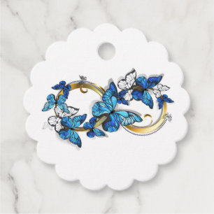 Étiquettes Cadeau Symbole Infini de Papillons Morpho Bleus