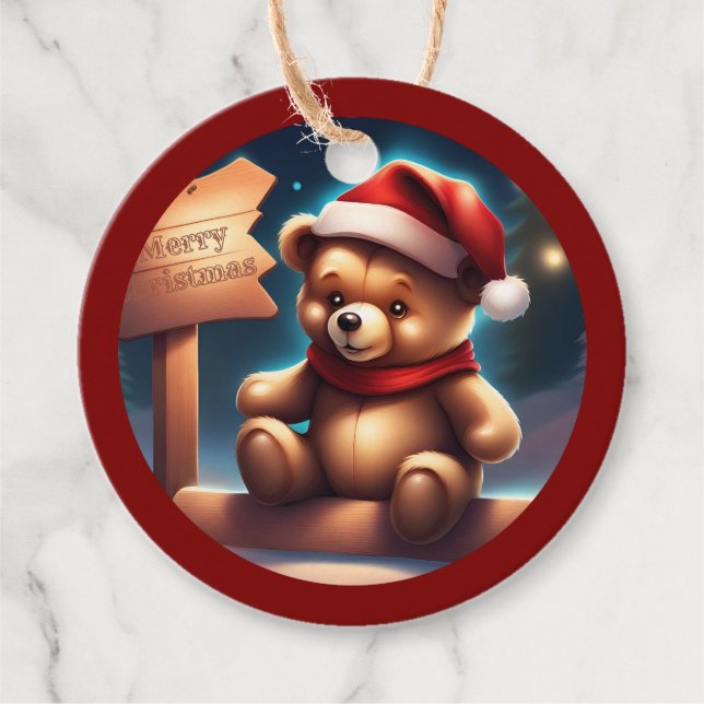 Étiquettes Cadeau SYMBOLE JOLIE Teddy Noël TWArt (Devant)