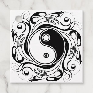Étiquettes Cadeau Symbole Yin et Yang Style tatouage noir et blanc