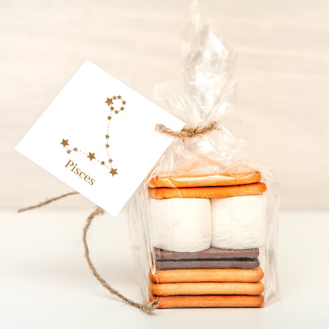 Étiquettes Cadeau SYMBOLE Zodiaque Moderne Poissons Or | Eau de l'él (Créateur téléchargé)