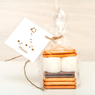 Étiquettes Cadeau SYMBOLE Zodiaque Moderne Poissons Or Eau de l'él