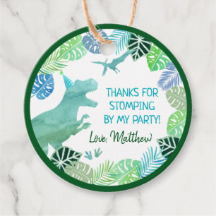 Étiquettes Cadeau T-Rex Dinosaur Verdure Anniversaire Merci