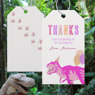 Étiquettes-cadeau T-Rex Rose Merci Dinosaur Anniversaire Favoriser B