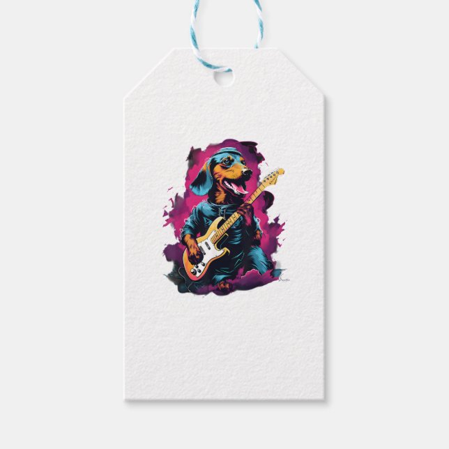 Étiquettes-cadeau T-shirt Guitare Guitare Punk Rock Dachshund Chien (Devant)