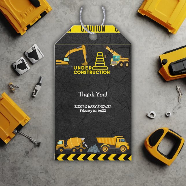 Étiquettes-cadeau Tableau de bord en construction Baby shower (Créateur téléchargé)