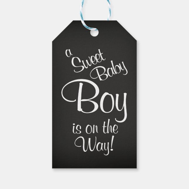 Étiquettes-cadeau Tableau noir et blanc Merci Baby shower (Dos)
