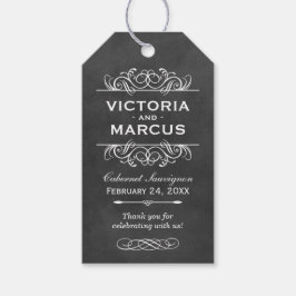Étiquettes-cadeau Tableau noir Mariage Vin bouteille Monogramme