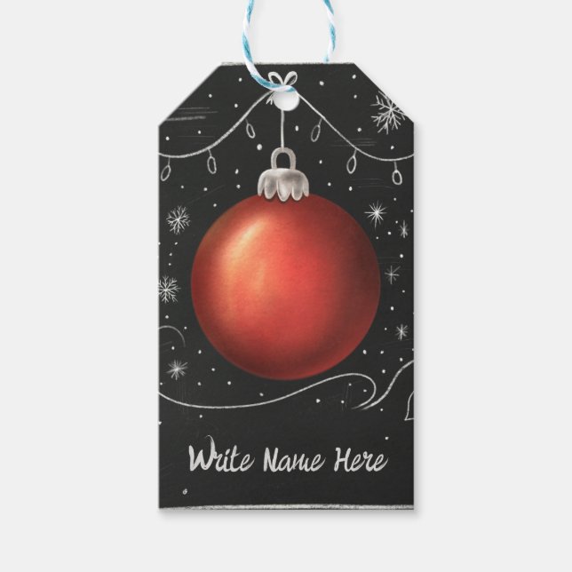Étiquettes-cadeau Tableau noir Noël Bauble (Devant)