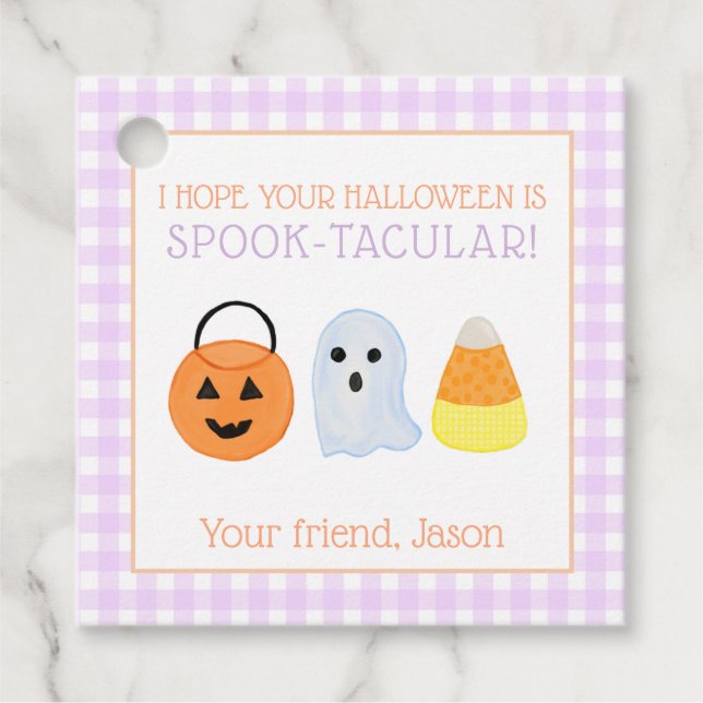 Étiquettes Cadeau Tactique Éffrayante d'Halloween violet Spook (Devant)