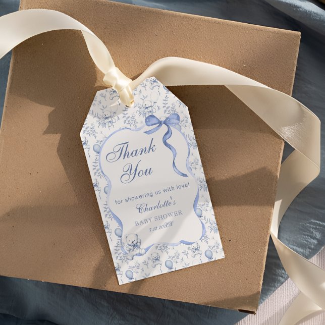 Étiquettes-cadeau Tag cadeau de Baby shower de Merci Teddy Bear Toil (Créateur téléchargé)