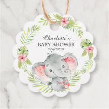 Tag Cadeau Fille Jungle Éléphant Baby shower Favor