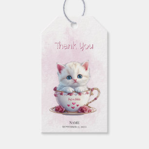 Étiquettes-cadeau Tag cadeau Kitten en Coupe Fleurs roses