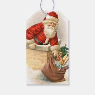 Étiquettes-cadeau Tag cadeau père Noël dans la cheminée avec sac de 