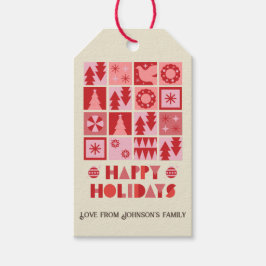 Étiquettes-cadeau Tag cadeau unique de Noël rose rouge moderne