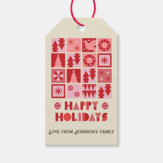 Étiquettes-cadeau Tag cadeau unique de Noël rose rouge moderne