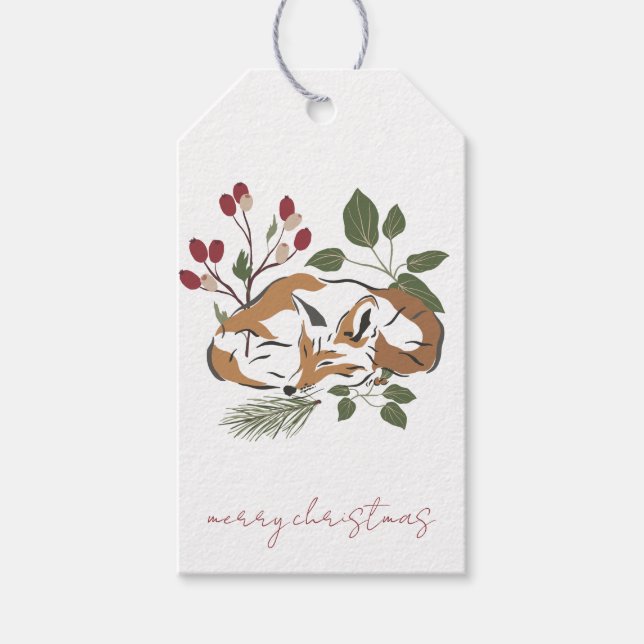 Étiquettes-cadeau Tag de cadeau de Noël rustique renard couché (Devant)