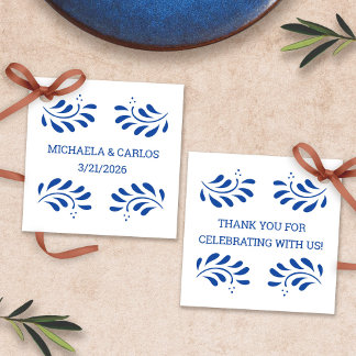 Étiquettes Cadeau Tag de mariage bleu mexicain Puebla Style