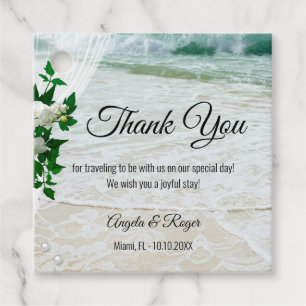 Étiquettes Cadeau Tag Mariage en dentelle de plage fleurie Merci Fav
