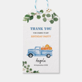Étiquettes-cadeau Tag Merci de camion bleu Citrouille vert.