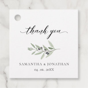 Étiquettes Cadeau Tag vert moderne Huile d'olive Branche Mariage Fav