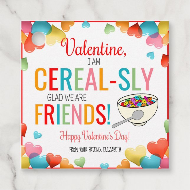 Étiquettes Cadeau Tags Cadeaux Céréales Valentine (Devant)